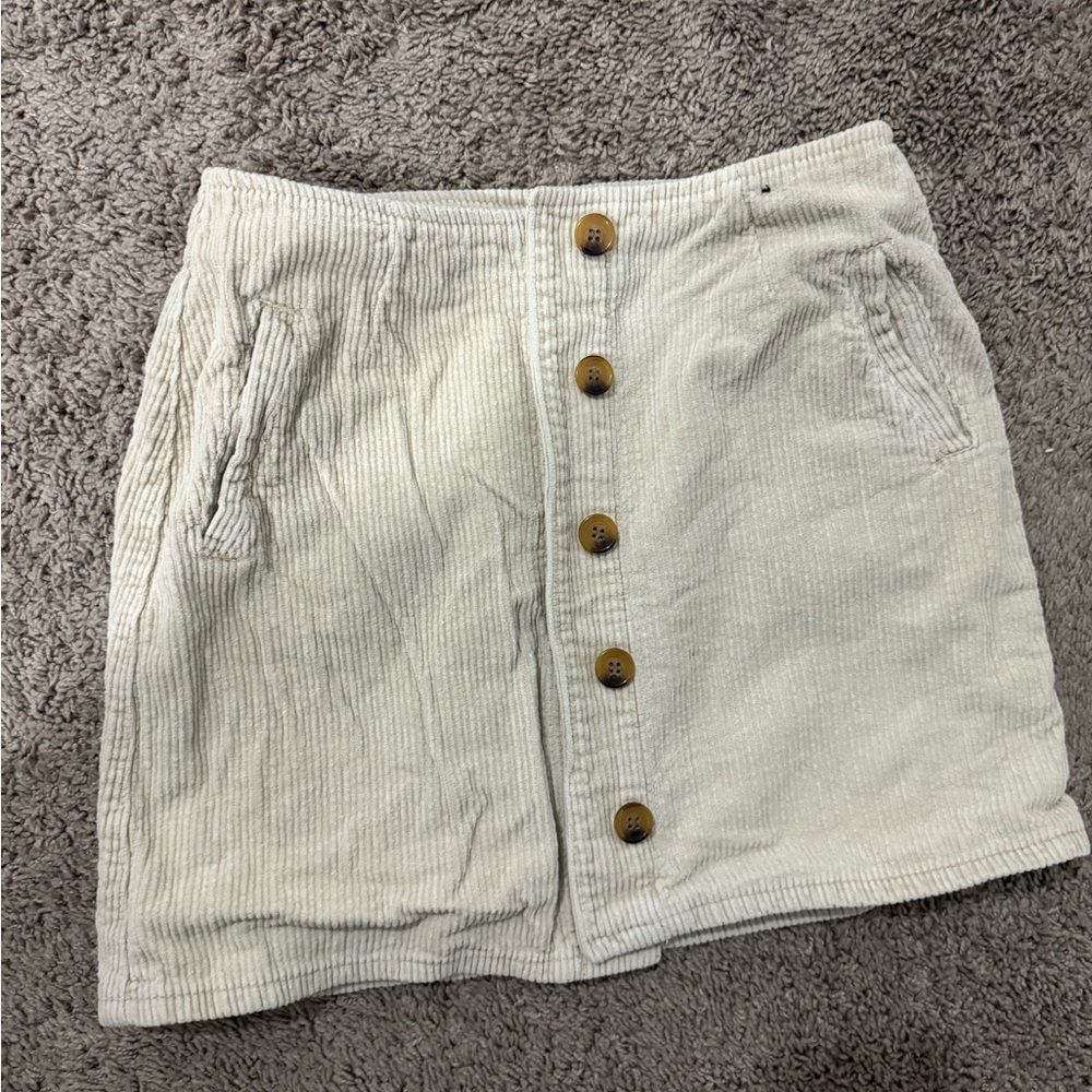 Cream Corduroy Button-Front Mini Skirt